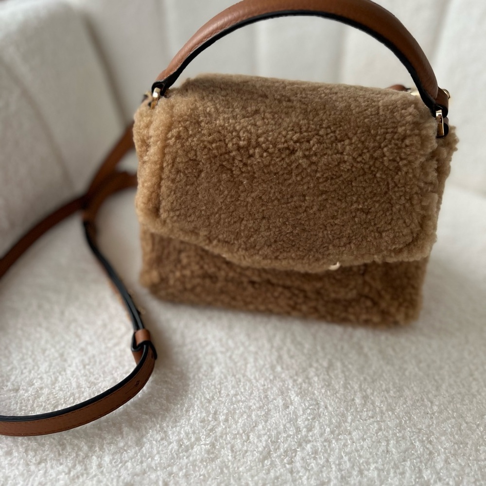 Strathberry Nano Mosaic Cozy Tan Shearling Crossbody Bag